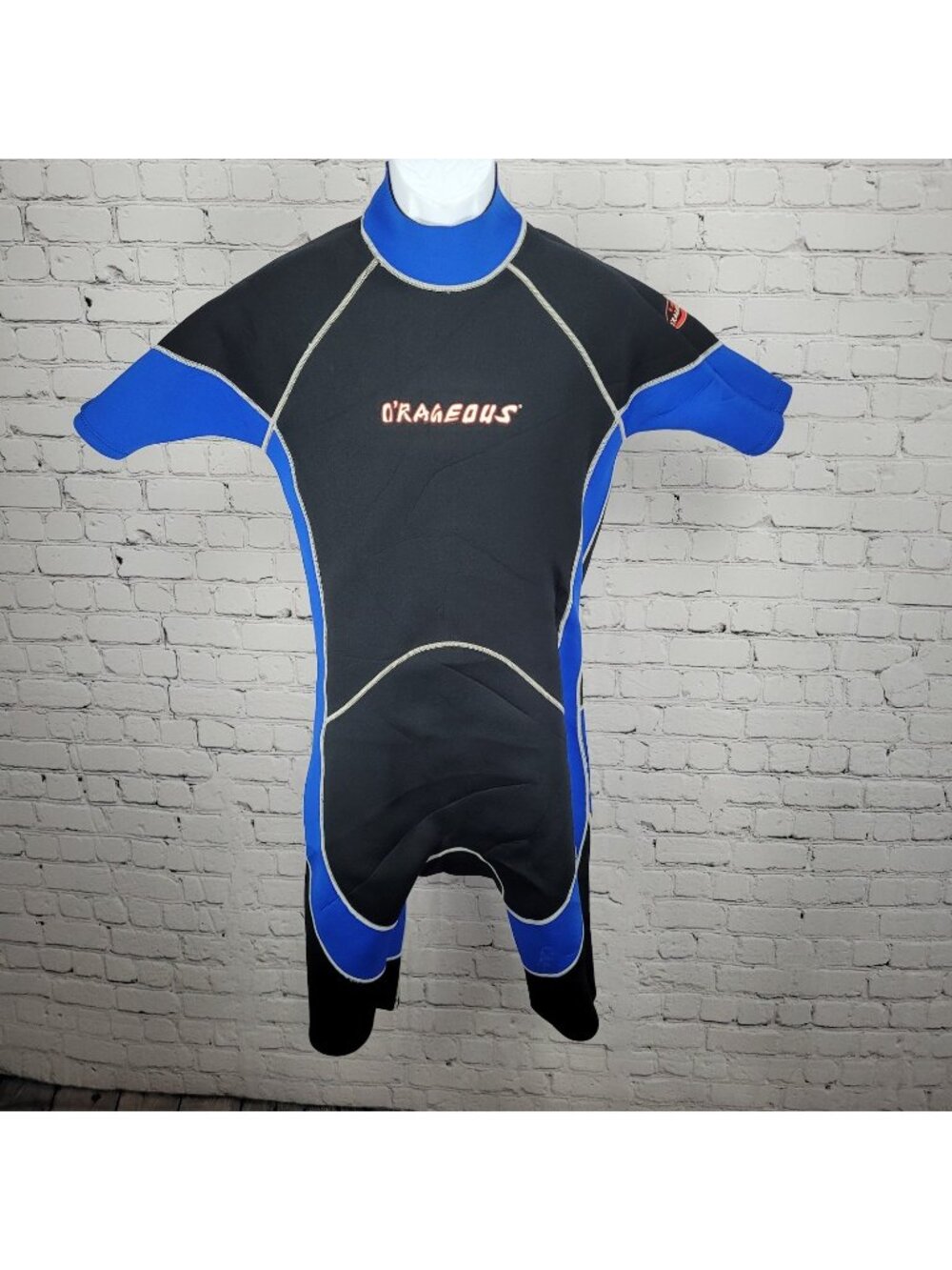 O'Rageous Black Blue Short Sleeve Shorty Springsuit Wetsuit Dive Surf Large L